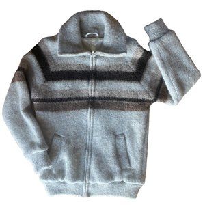 Vintage Scandinavian Denmark Wool Sweater Jacket Striped Grandpa Old Money Zip-M